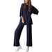 2026 Autumn Solid Color Comfortable Loose Short-Sleeve Top And Long Pants Set With Side Pockets Summer Women's_ecoleips.com