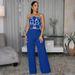 Women's Clothing Floral Two Piece Set Women's Clothing Sexy Strapless Short Top With Solid Color Wide Leg Pants_ecoleips.com