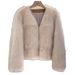 Trendy Women’s Faux Fox Fur Coat, V-Neck Elegant Blouse, Winter Casual & Office Wear In Milk Tea, Cocoa & Black_ecoleips.com