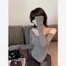 Women's Sexy Y2k Ribbed Knit Top Off Shoulder Short Crop Tee With Metal Ring Detail Curated Color Palette_ecoleips.com