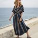 2026 New European And American Summer Vacation V-neck Women's Short Sleeve Pleated Flared Dress_ecoleips.com