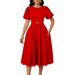D590 European And American Women's 2025 Summer Fashion Puff Sleeve Elegant High Waist Solid Color Round Neck Large Hem_ecoleips.com