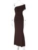 Hugcitar Elegant Solid One Shoulder Short Sleeve Ruched Sexy Slit Maxi Prom Dress Women Clothes Evening Party Birthday Wholesale_ecoleips.com