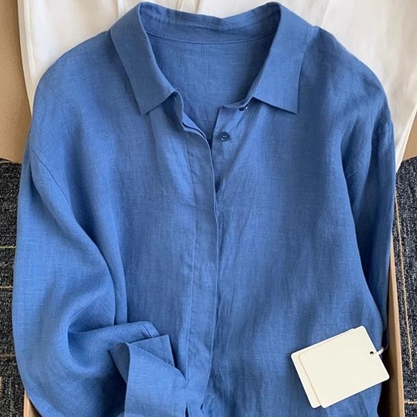 French Linen Shirt For Women - Summer Lightweight Loose Fit Long Sleeve Boho Chic Cotton Linen Top_ecoleips.com