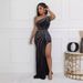 Women’s Clothing two color hot diamond sleeveless oblique shoulder slit hip stretch dress_ecoleips.com