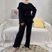 Women's Clothing Solid Color Pleated Ruffle Top + Two Pieces Of Wide Leg Pants_ecoleips.com