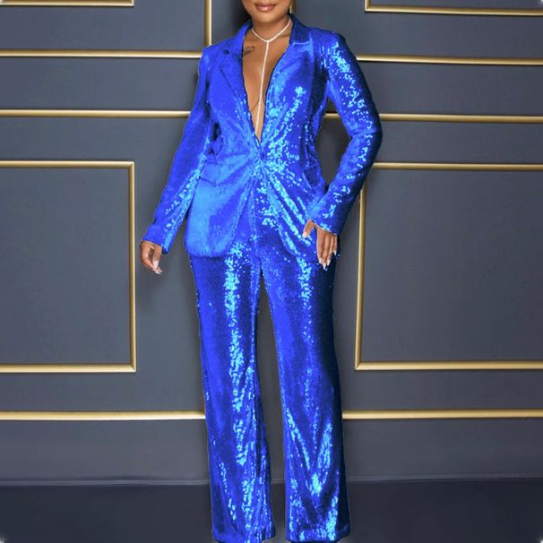 Women's Clothing Summer Jumpsuit New Women's Long Sleeve V neck Sequin Jumpsuit Two piece Set_ecoleips.com