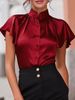 Women's Clothing Summer Elegant Simple Stand Collar Women's Top Versatile Shirt With Flutter Sleeves For Formal & Casual For Women_ecoleips.com