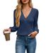 Women's Clothing Long Sleeve V-Neck T-Shirt - Soft Cotton Blend, Loose Fit, Casual & Stylish, Multiple Colors (Navy, Purple, Pink, Green, Black)_ecoleips.com