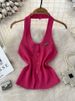 Fashionable Design Halter Neck Backless Single-breasted Slim-fit Knitted Vest For Women, Stylish Outerwear Top_ecoleips.com