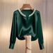 2026 Independent Site Spring/Summer French Style High-End Pearl Satin V-Neck Shirt Top For Women_ecoleips.com