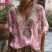 Women's 3D Digital Print T-Shirt V Neck Short Sleeve Loose Fit Floral Artistic Street Style Top European American Inspired_ecoleips.com