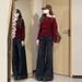 girl Red Off-Shoulder Long Sleeve Knitted Loose Sweater Top For Women, Autumn And Winter 2025 New Christmas Outfit_ecoleips.com