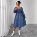 Women's Clothing Plus Size Clothes "Sophisticated High Waisted Square Neck Dress – Button Down Long Sleeve Winter Dress For Women_ecoleips.com