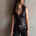 Aria Basics Aria Basics European And American Cross-border 2025 New Women's PU Leather Sexy V-neck Buttoned Waist-cinching Short Vest Top_ecoleips.com