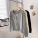 European American Style Korean V-neck Button-up Cardigan Jacket For Women, Spring And Autumn, Solid Color, Loose Fit,_ecoleips.com
