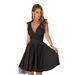 Women's Clothing Summer Solid Color V Neck High Waist Dress_ecoleips.com