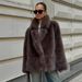 Women's Elegant Faux Fur Coat – Mid-Length Winter Jacket With Notched Collar, Eco-Friendly Plush Outerwear (Dark Brown, White, Beige, Black)_ecoleips.com