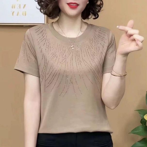 Short-sleeved T-shirt For Women's Middle-aged Versatile New Foreign-style Mother Age-reducing Fashion Casual Loose And Thin Summer Top For Women_ecoleips.com