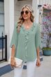 K Loose Women's V-Neck Pleated Ruffle Sleeve Top_ecoleips.com