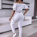 Women's Clothing Solid Color One Shoulder Raglan Short Sleeved Patch Pocket Top Casual Cuffed Trousers Set_ecoleips.com