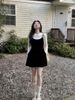 2025 New Thick Aesthetic Black Strap For Women Autumn Winter A-line Waist-cinching Inner Set Short Dress_ecoleips.com