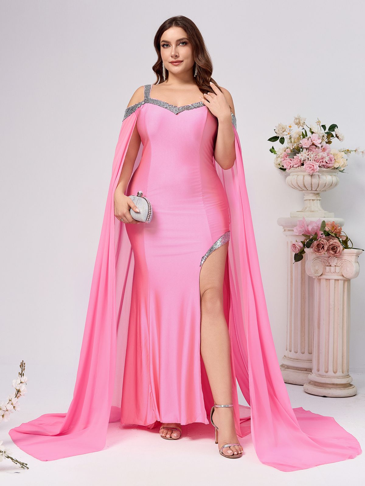 Women's Clothing New Sling Sequin Solid Color Trailing Dress_ecoleips.com