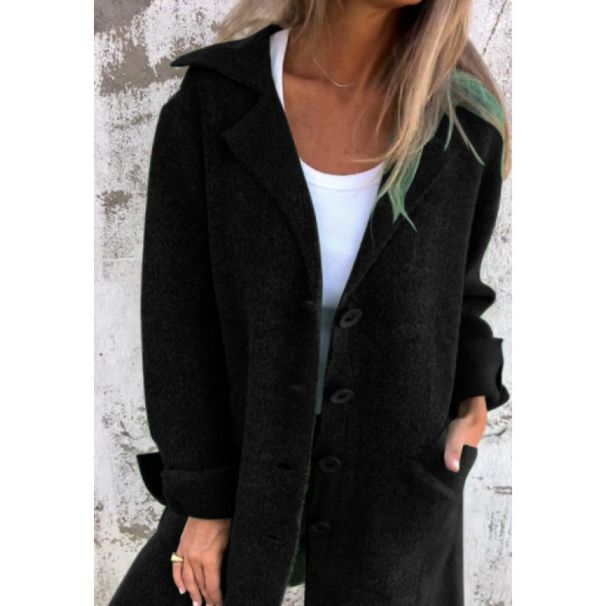 Autumn-Winter Women's Solid Color Lapel Pocket Cardigan Single-Breasted Midi Length Coat_ecoleips.com