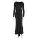 Sexy & Elegant Long Sleeve Bodycon Dress With Cut-Out Details - Stretchy Polyester Blend, Slim Fit, Black, S-L (Fall Fashion, Clubwear & Night Out)_ecoleips.com
