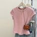Korean Cotton Short Sleeve T-Shirt for Women Regular Fit Crewneck Solid Color Cropped Top Versatile Basic Tee for Daily Wear_ecoleips.com
