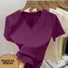 Women's Style Ribbed V Neck T Shirt Short Sleeved Summer Wear Slim Fit Fashionable Alluring Revealing Collarbone Trendy New Style_ecoleips.com