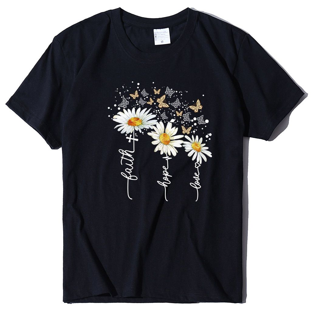 Butterfly Chrysanthemum Print Casual T-shirt New Summer Short-sleeved Women's 2023 Top Women's Crew Neck_ecoleips.com