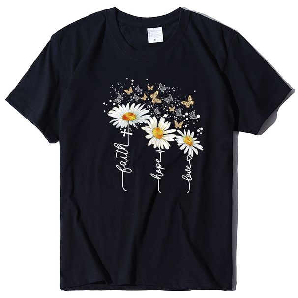 Butterfly Chrysanthemum Print Casual T-shirt New Summer Short-sleeved Women's 2023 Top Women's Crew Neck_ecoleips.com