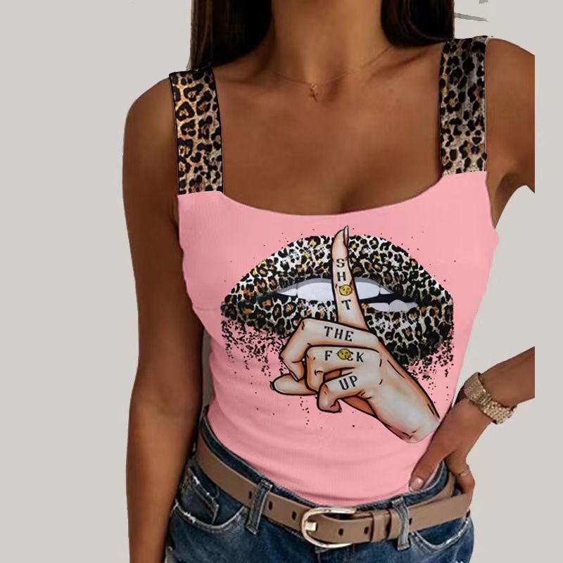Women's Sexy Suspender Lip Print Vest Top Style New Relaxed Everyday Wear Comfortable Feshion_ecoleips.com
