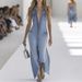 Women's Loose Solid Color Casual Denim Jumpsuit Single Breasted Spring Summer New_ecoleips.com