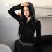 Women's Summer Slim Fit T-Shirt Solid Color Button Collar Faux Two Piece Hooded Top Street Fashion European American Style_ecoleips.com