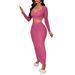 New 2025 Women's Long Sleeve Bodycon Midi Skirt Set_ecoleips.com