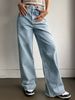 New Cross-border Loose-fitting Floor-length Light Blue Jeans With Vintage Design, Washed Straight High-waisted_ecoleips.com