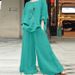 Women's Casual Loose Solid Color Cotton Linen Shirt Long Sleeved Two Piece Set_ecoleips.com