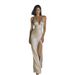 2026 Summer Cross-Border French Sexy Satin Long Dress, High-End Champagne Color Gown, Backless, Waist-Cinching, Slit_ecoleips.com