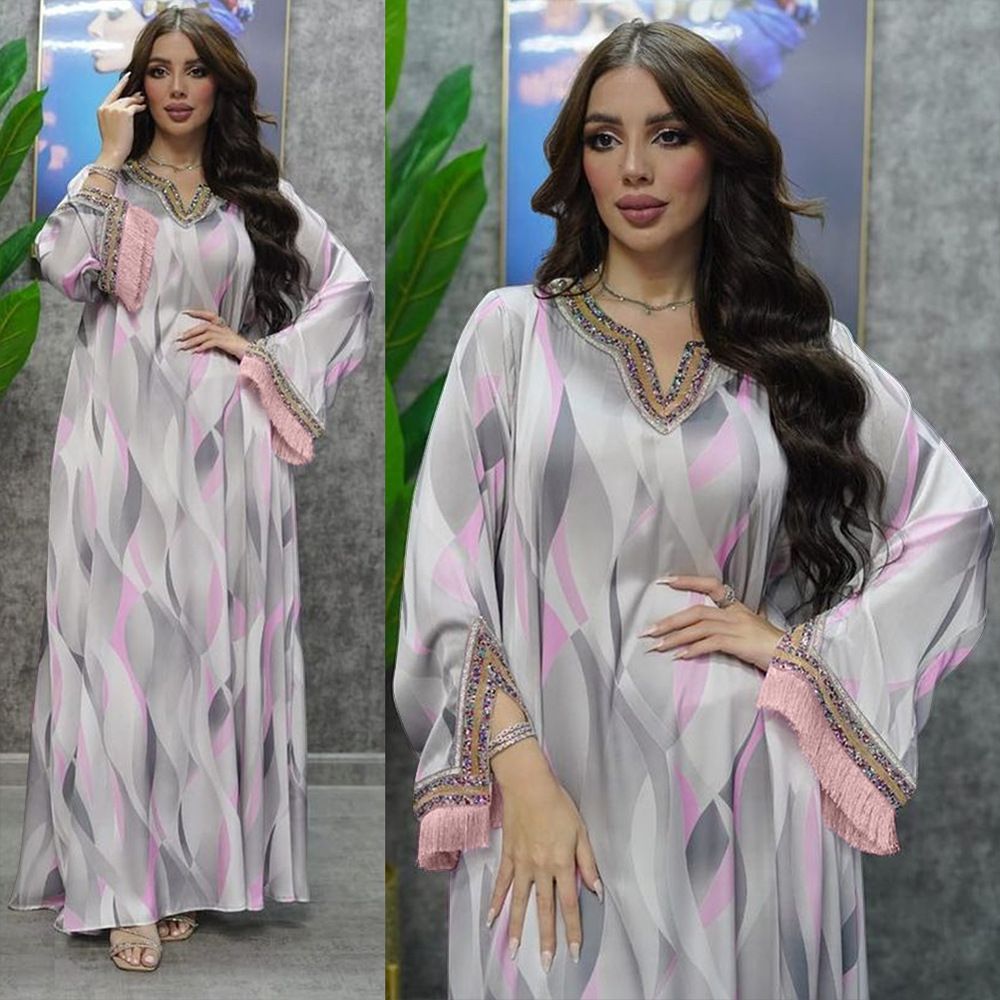 Women’s Clothing Printed Diamond Muslim Robe New Arabic Sweet Skirt_ecoleips.com