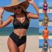Women's Solid Color Hollow-Out Bikini Swimwear Set - High Elasticity & Comfortable Fit For Swimming & Beach Activities_ecoleips.com