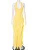 Summer European American Style Women's Sleeveless Backless V Neck Halter Neck Tie Elegant Ruffle Long Dress_ecoleips.com