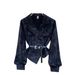 Stylish Camouflage Print Denim Jacket With Belt - Asymmetrical Lapel & Long Sleeve For Women_ecoleips.com
