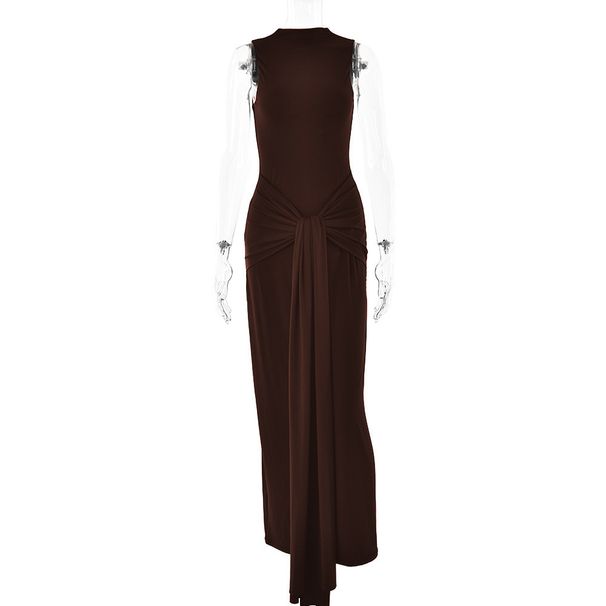 Women's Clothing New Dress Women's Round Neck Sleeveless Strappy Slim Dress Sexy Fashion Solid Color Long Skirt_ecoleips.com