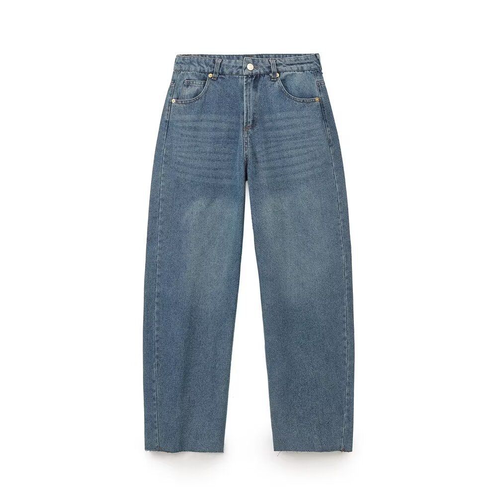 Women's Denim Jacket & Low-Rise Jeans Set - Balloon Sleeve Crop Jacket & Straight Leg Pants - Urban Casual Outfit For Streetwear & Office (XS/S/M/L)_ecoleips.com