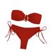 Women's Solid Color Strapless Bikini Two Piece Swimsuit Hot Spring Resort Wear_ecoleips.com