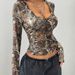 Vintage-Inspired U-Neck Women's T-Shirt - Soft Rayon Blend, Slim Fit, Retro Floral Print, Spring Casual Wear (S-XXL)_ecoleips.com