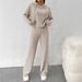 Cozy Long Hooded Knit Sweatshirt & Pants Set - Elegant Loungewear For Women, Oversized Fit, Soft Fleece Lining, Stylish Casual Outfit_ecoleips.com