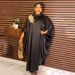 Women's Clothing Rayon Robe Stand Collar Bat Sleeves With Diamond Applique Long Skirt_ecoleips.com